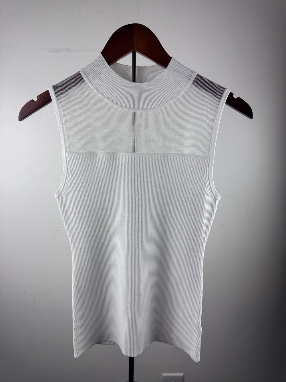 Milly White Ribbed Sleeveless Mock Neck Tank